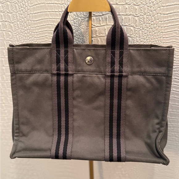 Hermes Fourre Tout PM Gray/Black Canvas Tote - Picture 1 of 15